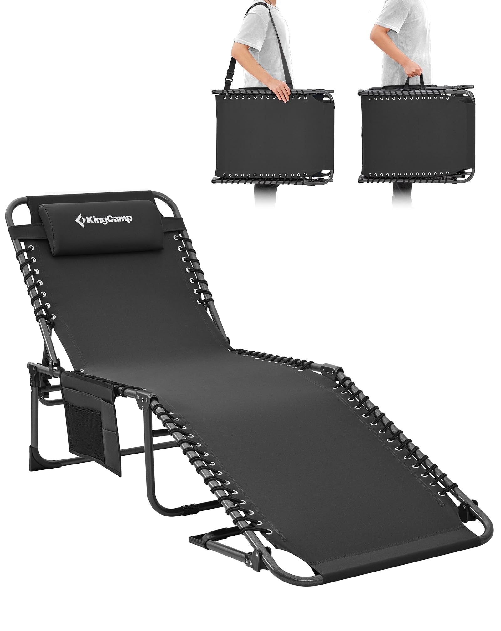 KingCamp Sonnenliege Klappbar 5-Verstellbarer Rückenlehne Gartenliege klappbar Liegestuhl Strandliege Campingliege Klappbett mit Kopfkissen für Strand Garten Terrasse Pool Camping Outdoor Indoor