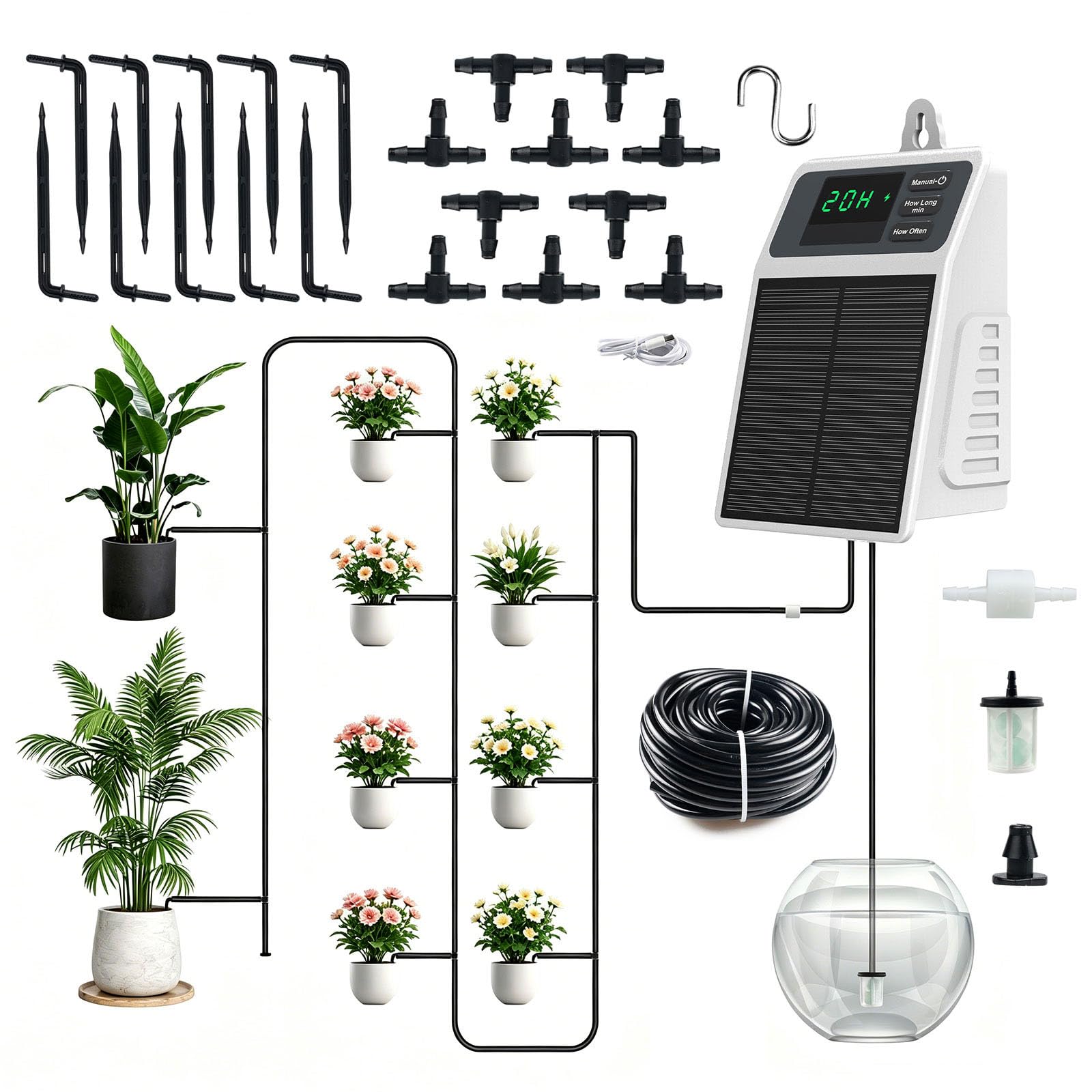 Sistema de riego automático por goteo solar con manguera de riego de 10 m | Bomba automática de riego de jardín, sistema de riego para jardín, plantas en macetas, invernadero, patio, interior, exterior