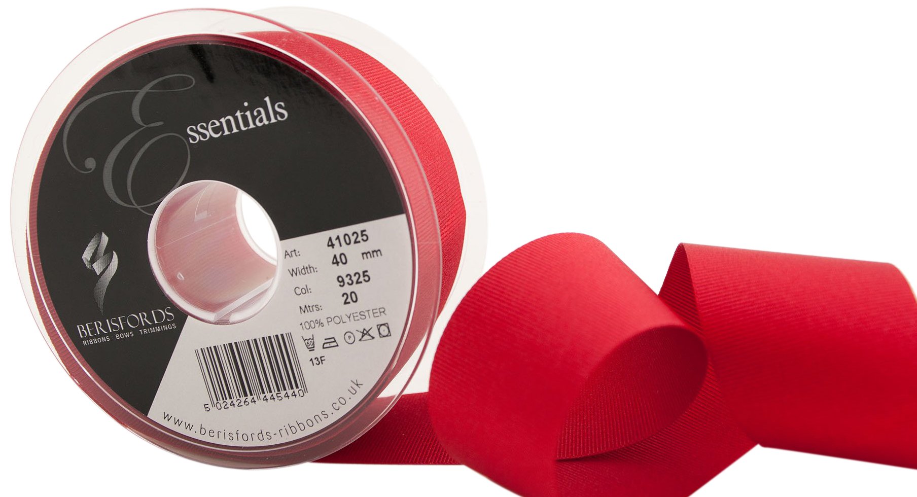 Berisfords 41025 20 m x 40 mm Polyester Grosgrain Ribbon, Red