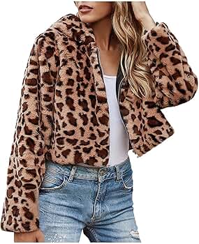 NATHGAM Womens Faux Fur Cropped Hooded Jackets Fuzzy Zip Up Sherpa