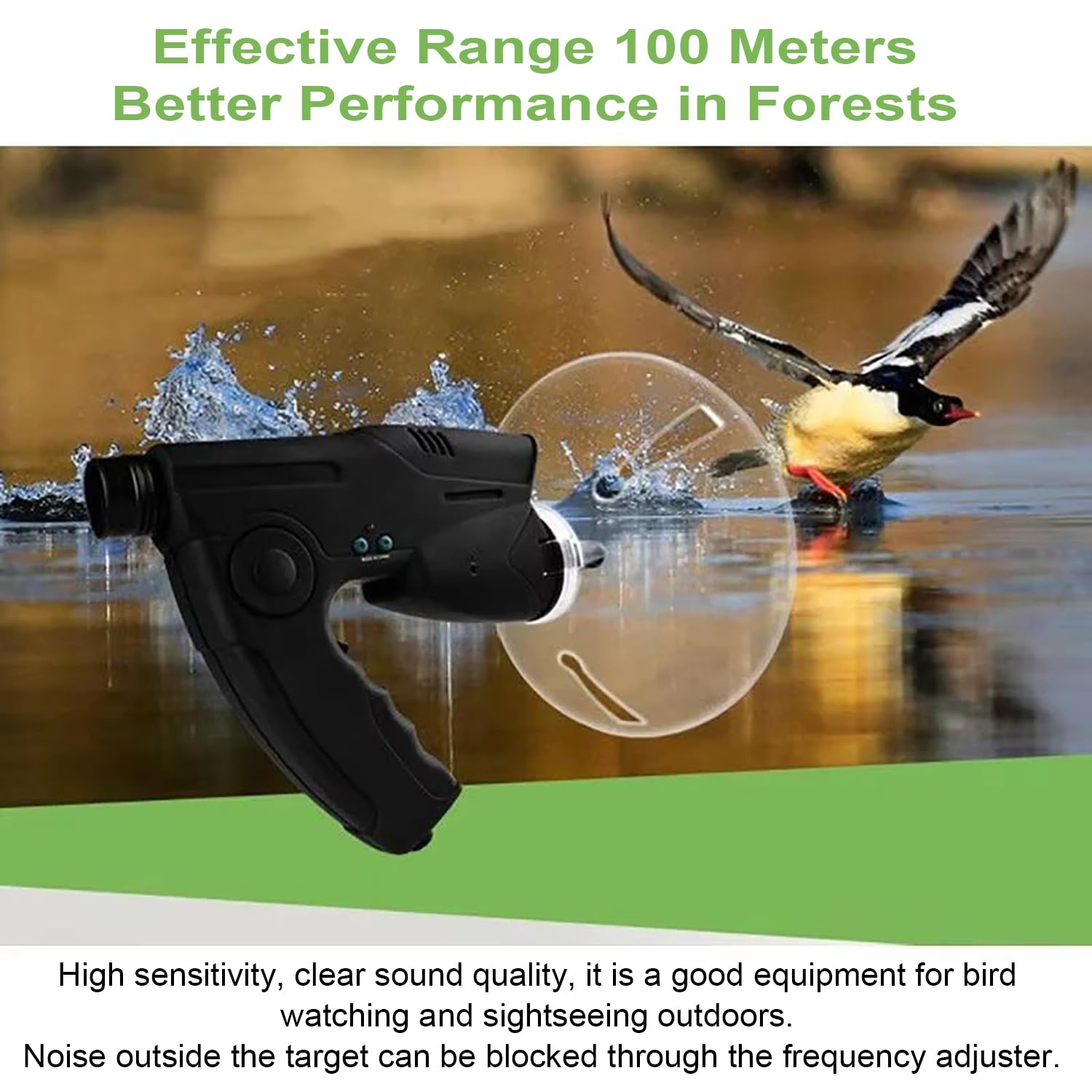 Microphone Directionnel, Appareil d'Écoute Longue Distance, Parabolique Monoculaire 8X, Distance D'Écoute des Oiseaux 8-200 m, pour l'Observation des Oiseaux Observant