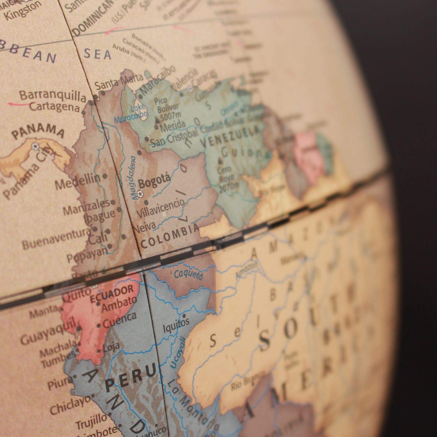 Globo Magallanes Vasa con mapa político o laminado a mano, independiente sin meridiano de 32 cm de diámetro, globo con pie de madera marrón rojizo escala 1:40.000.000 32 cm