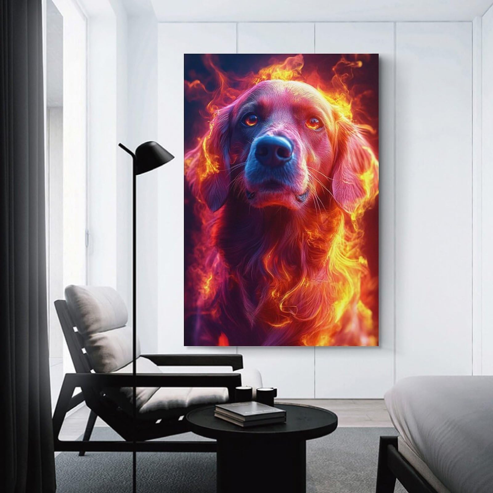 Junmoney Unframe-Style-12 Fiery Dog Portrait Canvas Art Print 20X30inch(50X75cm), For New Homes, Bedrooms Or Workspaces, Gift Idea For Housewarming And Birthdays