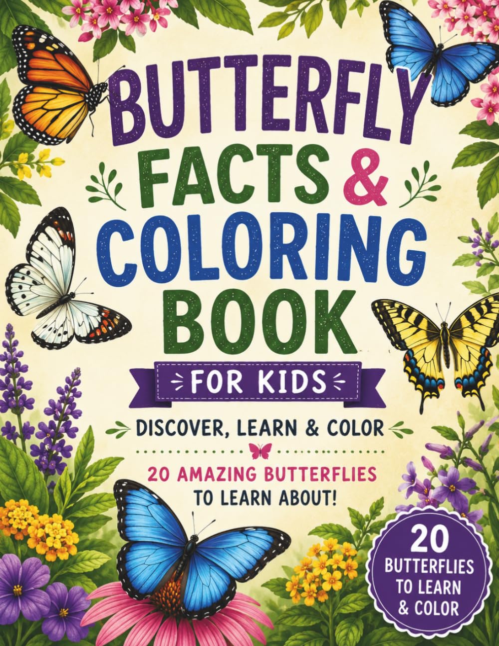 Butterfly Facts & Coloring Book for Kids: Discover, Learn & Color 20 Amazing Butterflies: A Fun Educational Nature Coloring Book for Kids Ages 6–10