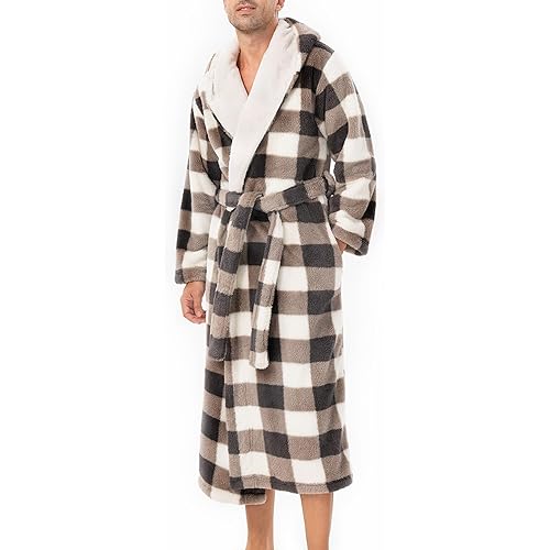 DAVID ARCHY Men's Hooded Robe Soft Coral Fleece Microfiber Bathrobe