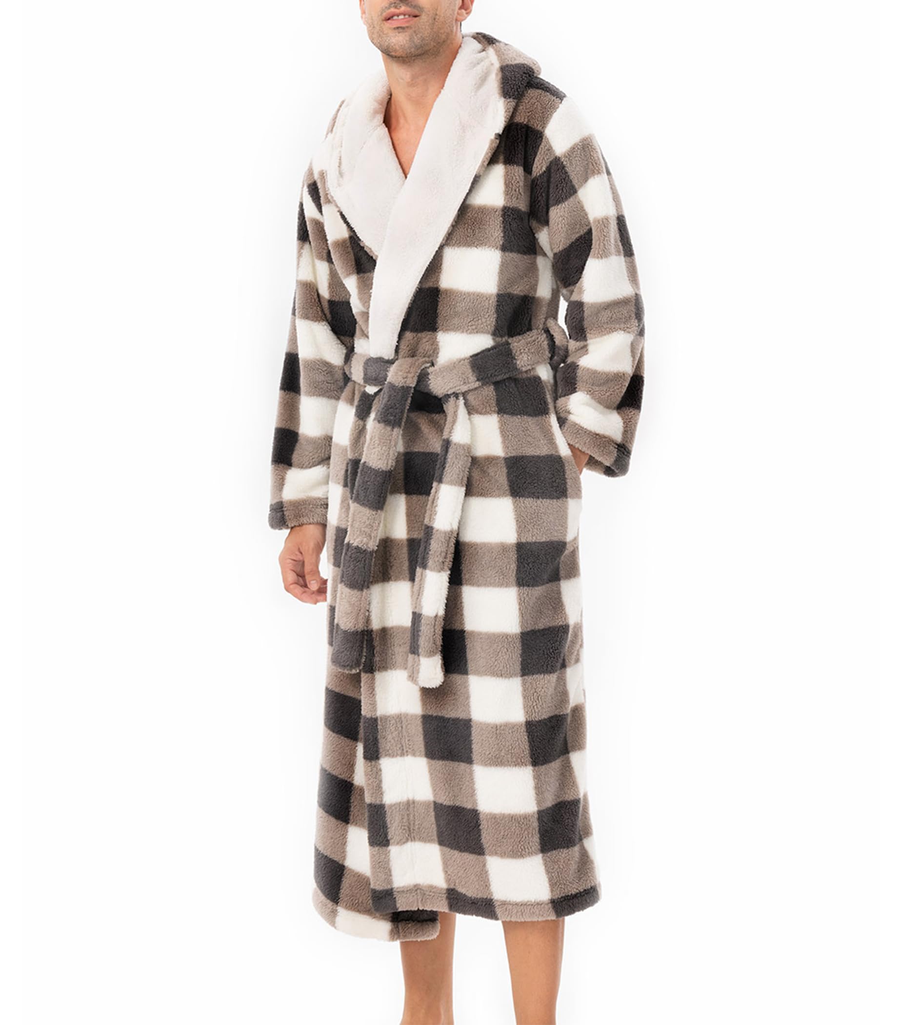 DAVID ARCHY Men's Hooded Robe Soft Coral Fleece Microfiber Bathrobe