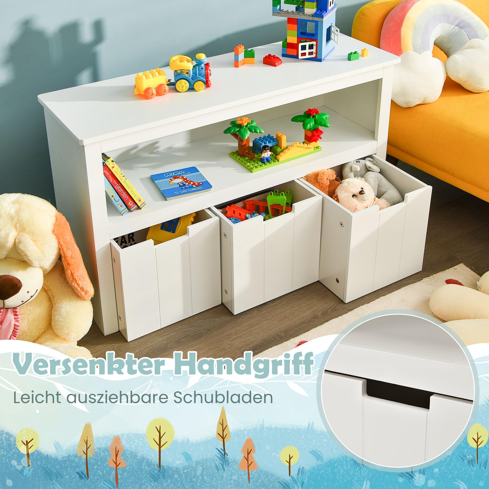 DREAMADE Spielzeug Regal, Kinderzimmer Möbel (3 Schubladen, Weißes Top)