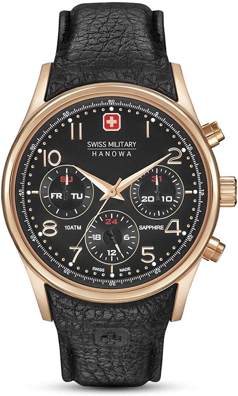 Swiss Military Hanowa Mens Analogue Quartz Watch with Leather Strap 06-4278.09.007