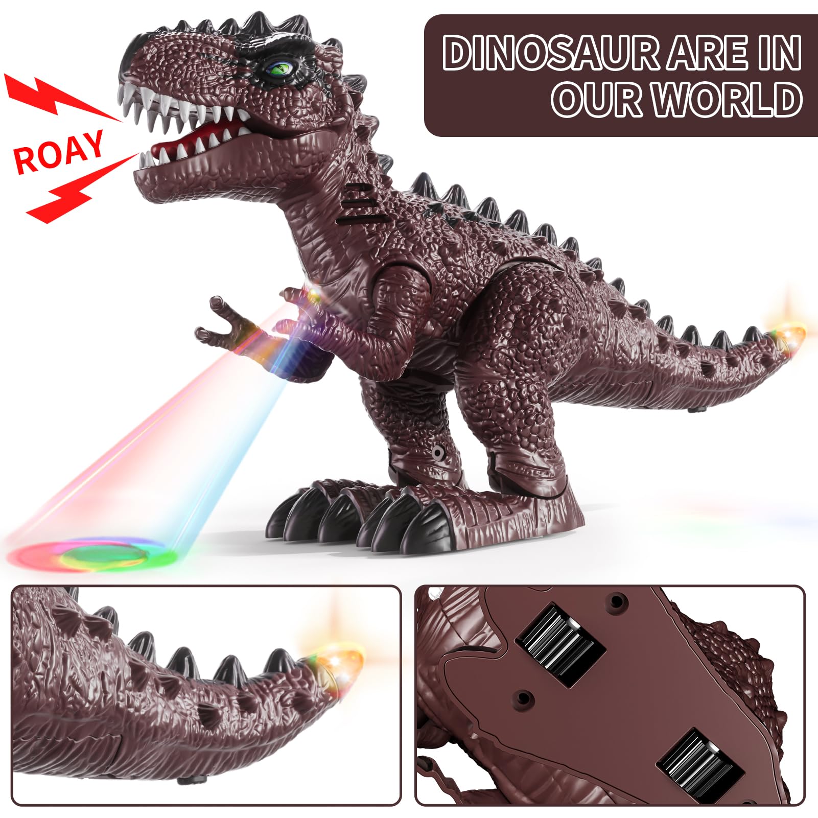 3-Pack Electronic Walking Dinosaur Toys for Toddlers 2-4, Moving Dinosaurs Toys with Lights, Roaring Sounds, T-Rex - Image 2