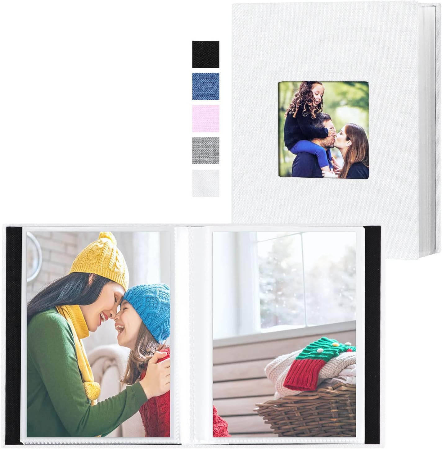 Lanpn Small Photo Album 4x6 Pockets 2 Packs, Mini Capacity Linen Album Top Loading, Each holds 50 Vertical 4x6 Pictures Only (Beige White, 2 Packs)