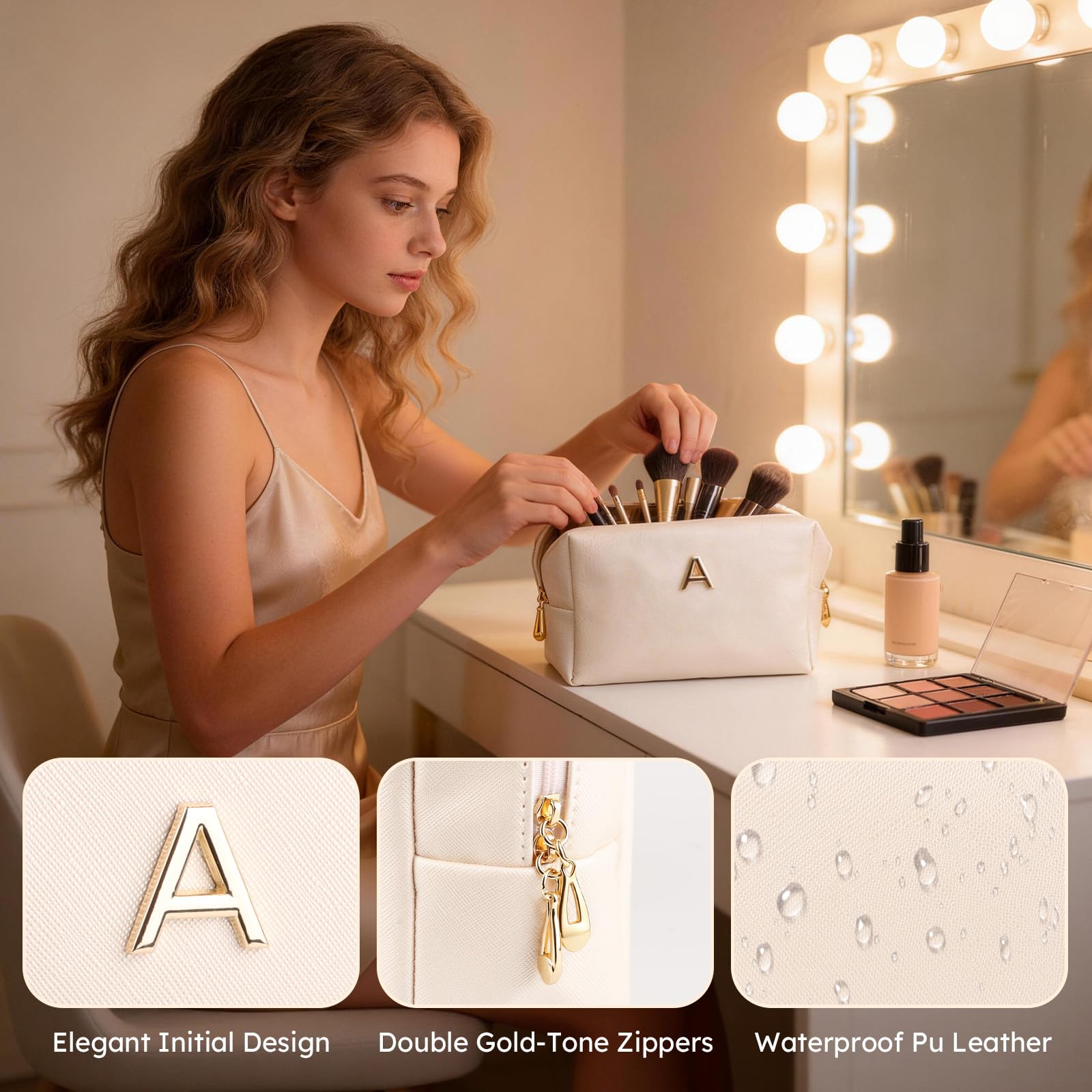 M Personalized Gifts for Women - Initial Cute Hair Clips + Glass Cups w/Lids Straws, Makeup Bag Monogrammed Gifts for Women，Unique Ideas Birthday Gift for Her, Christmas & Bridesmaid Gift