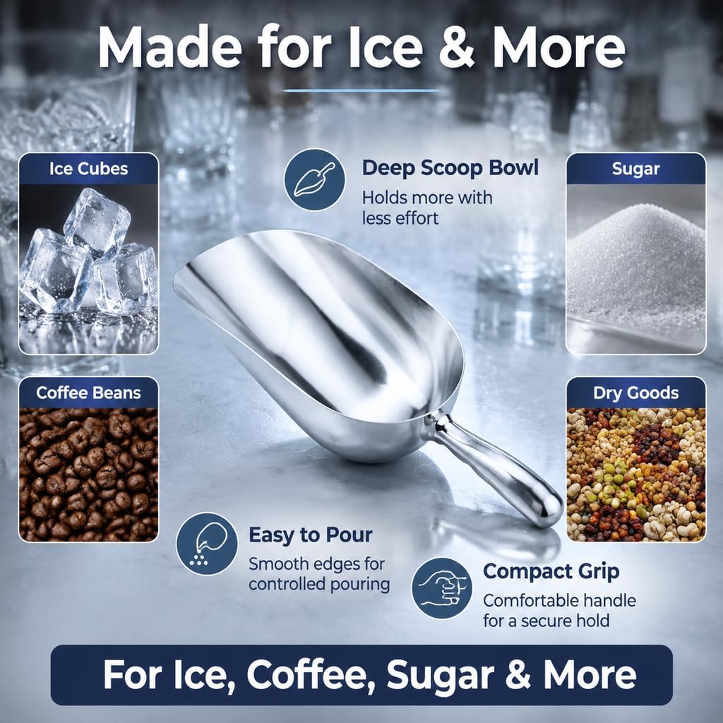 Cast Aluminum Ice Scoop, 5oz Heavy Duty Metal Food Grade Scoop for Ice, Candy, Flour, Pet Food – Ideal for Kitchen, Party, Bar, Wedding, Buffet Serving 7.48"