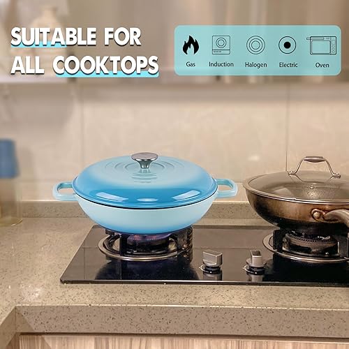 Miniatura 8 de Horno holandés de hierro fundido esmaltado, olla holandesa de 3 cuartos de galón con tapa, horno holandés redondo de hierro fundido con