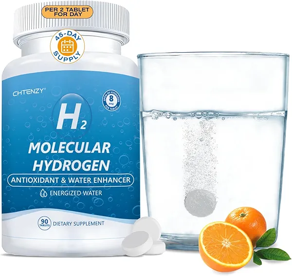 Hydrogen Water Tablets - H2 Molecular Hydrogen Tablets for Drinking Water,8PPM with Magnesium,Orange Flavor,60 Count,Electrolytes Hydration Support Energy,Brain Health,Antioxidant,Non-GMO 90