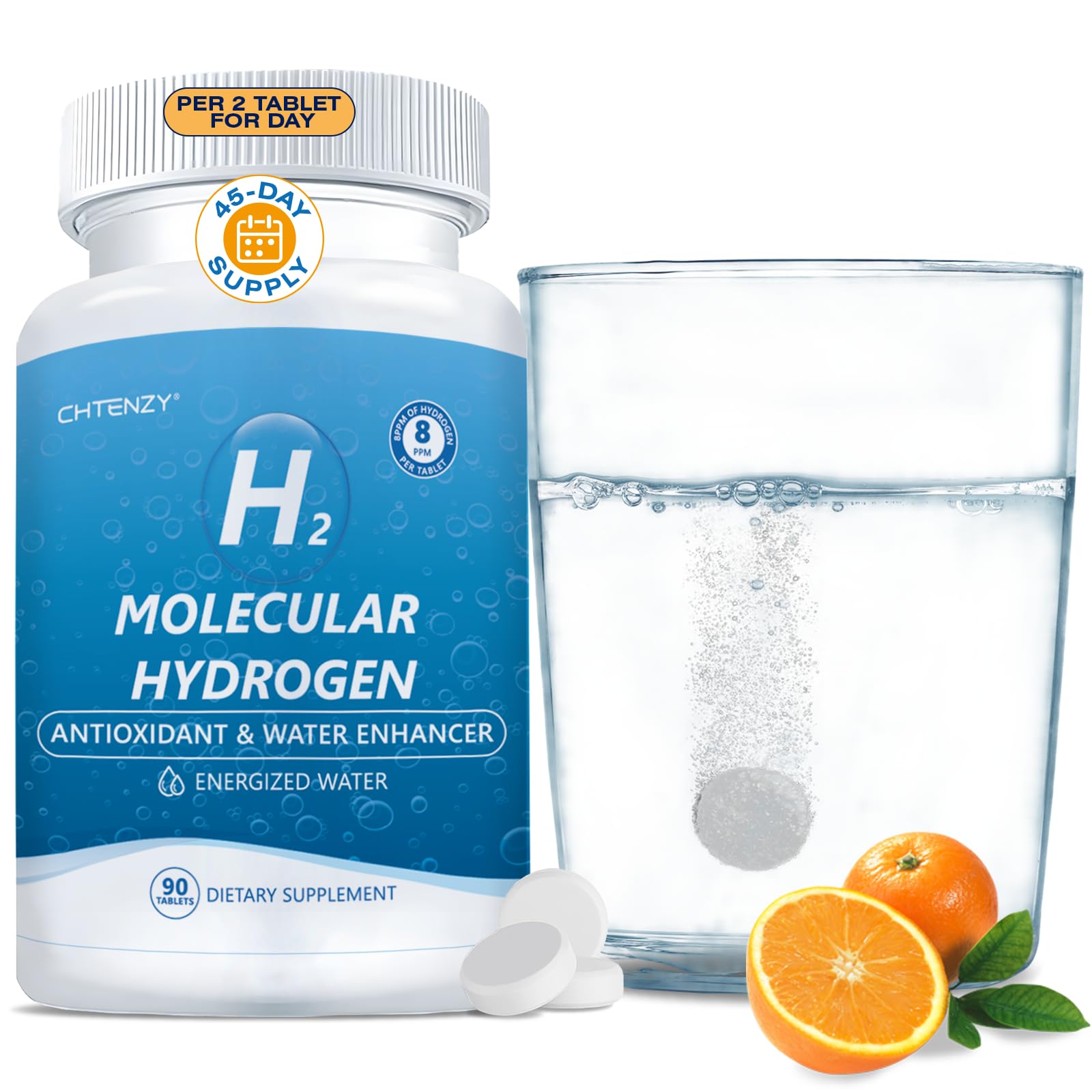 Hydrogen Water Tablets,H2 Molecular Hydrogen for Drinking,90 Count 90 Count (Pack of 1)