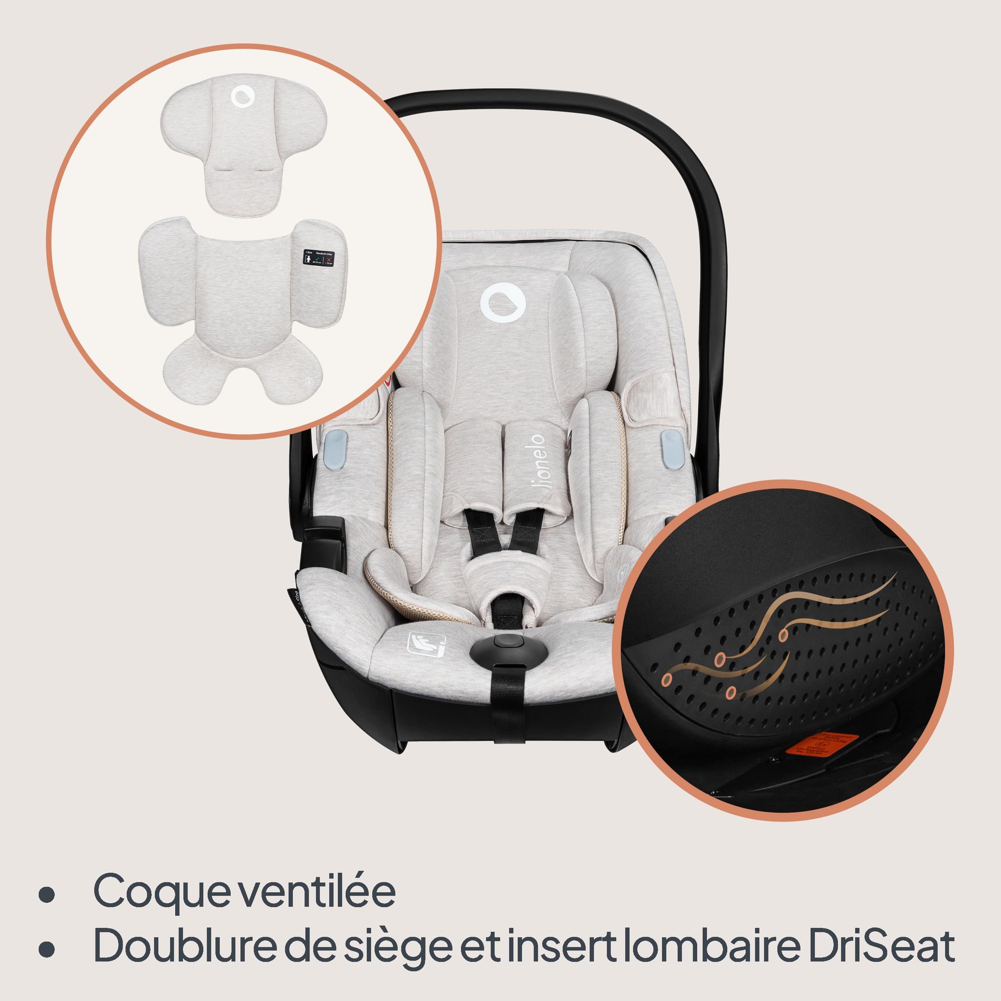 LIONELO MOXIE i-Size SET Siège Auto pour Bébé Avec Base 40 à 87 cm Porte-bébé Fixation et stabilisation ISOFIX Support stabilisateur Protection latérale, Réglage de l'Appui-Tête Insert Dri-Seat