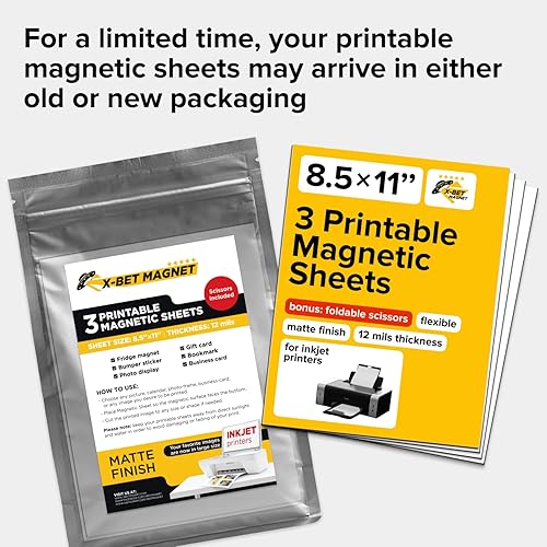 Miniatura 6 de Hojas magnéticas imprimibles, 3 piezas mate (8.5 x 11 pulgadas), papel magnético flexible optimizado para inyección de tinta, no adhesivo, ideal