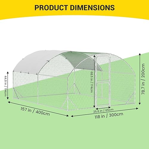 Miniatura 10 de Gallinero grande de metal con paso, 9.8 x 6.5 x 6.5 pies, jaula para aves de corral con cubierta impermeable y anti-ultravioleta, ideal para patos,