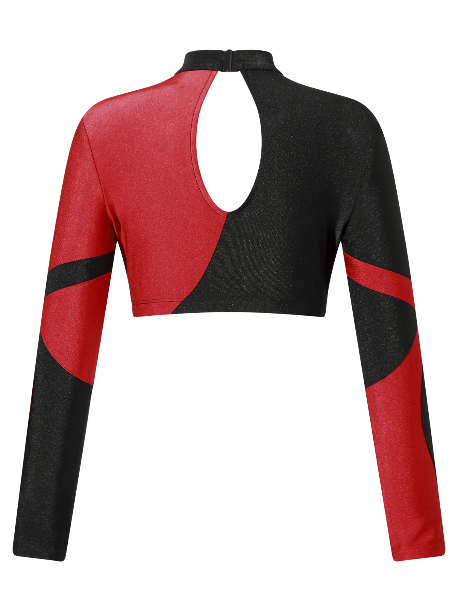 JanJean Kids Girls Long Sleeve Shiny Rhinestone Dance Crop Top for Hip Hop Jazz Streetwear Performance Show Red 8 Years