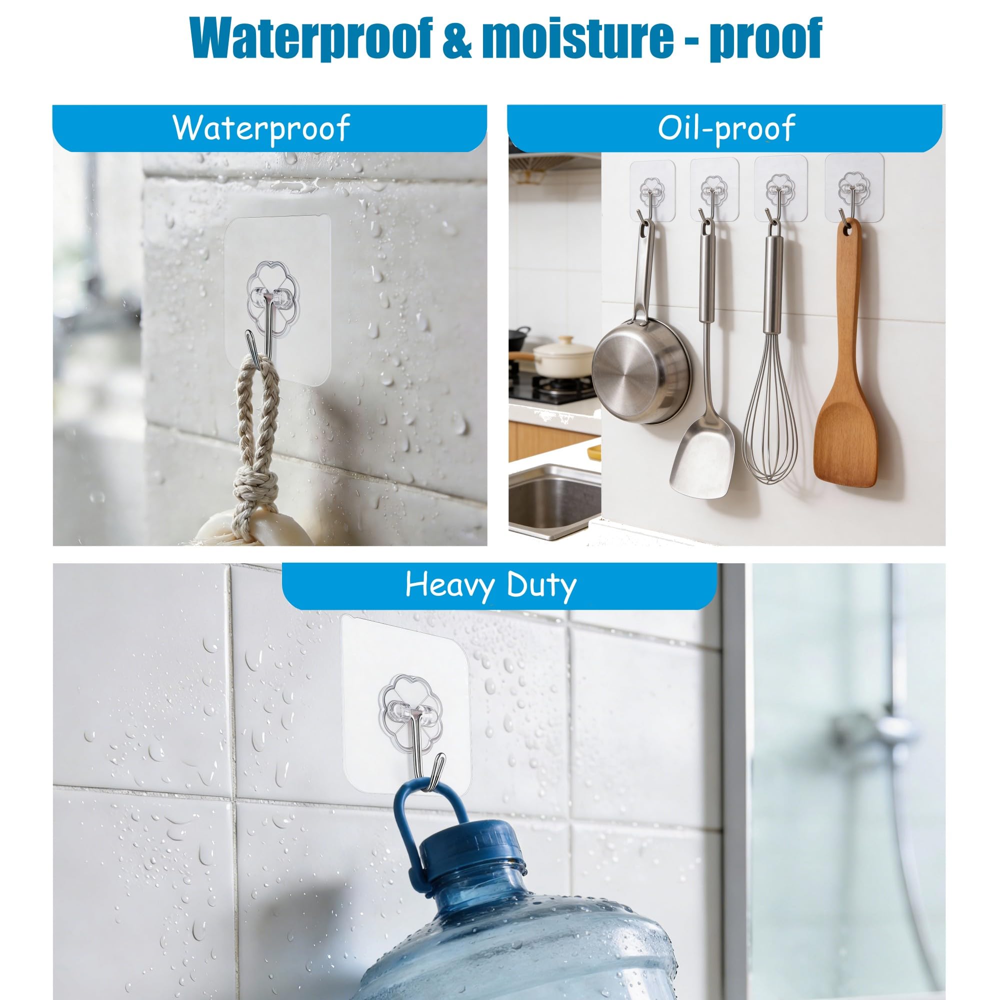 Adhesive Wall Hooks - 10 Pack, 33lb Max -4