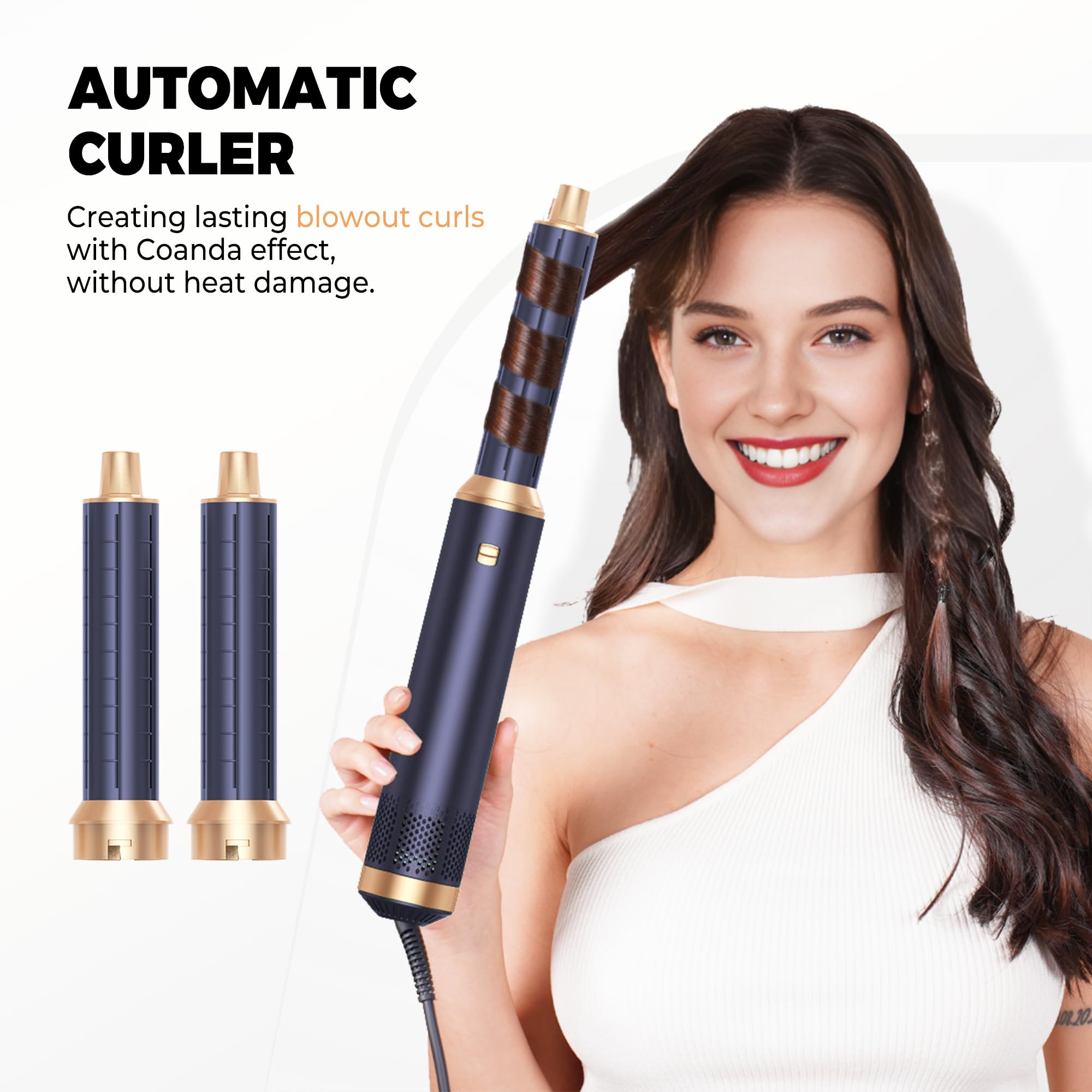 Air Brush 5 en 1 Hair Styler Airbrush 5 en 1 avec Seche Cheveux, Brosse Soufflante, Fer a Boucler, Thermal Brush, Brosse Lissante Seche Cheveux 5 en 1 pour Sécher, Boucler, Lisser