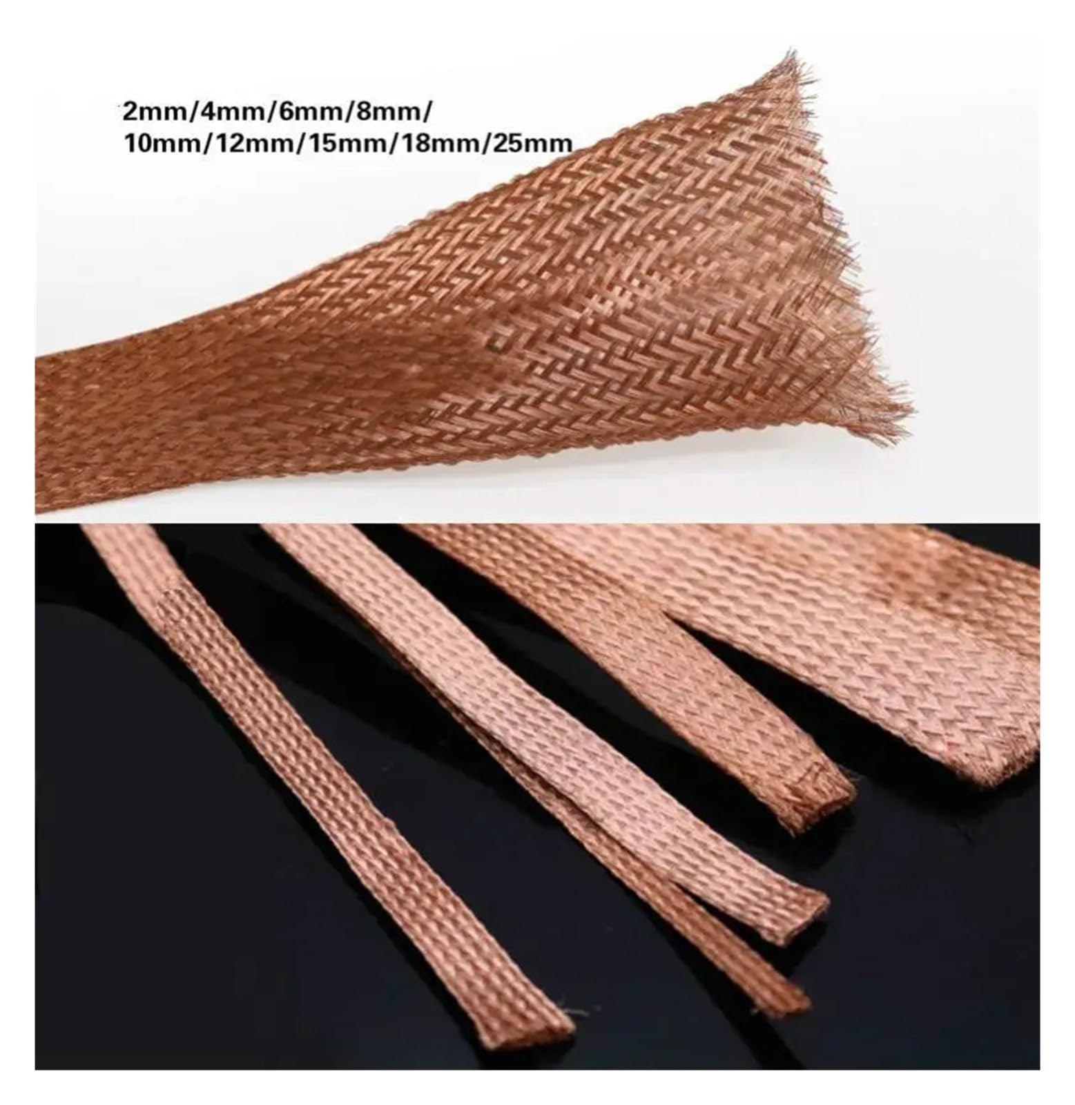 Cavo a treccia di rame puro da 10 m, anti interferenza, 25 mm, forma piatta