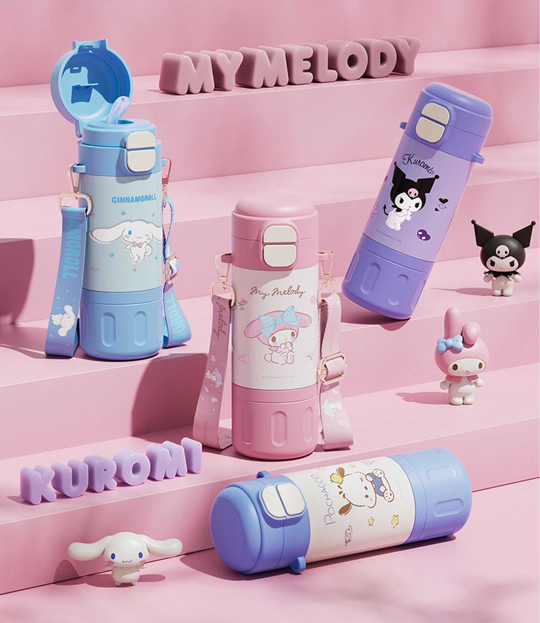 Kuromi Stainless Steel Insulated Water Bottle with Strap (Spout