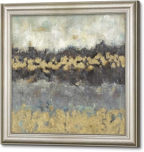 Arte de pared enmarcado abstracto grande lienzo texturizado dorado y marrón, pintura moderna pintada a mano con purpurina dorada ilustraciones