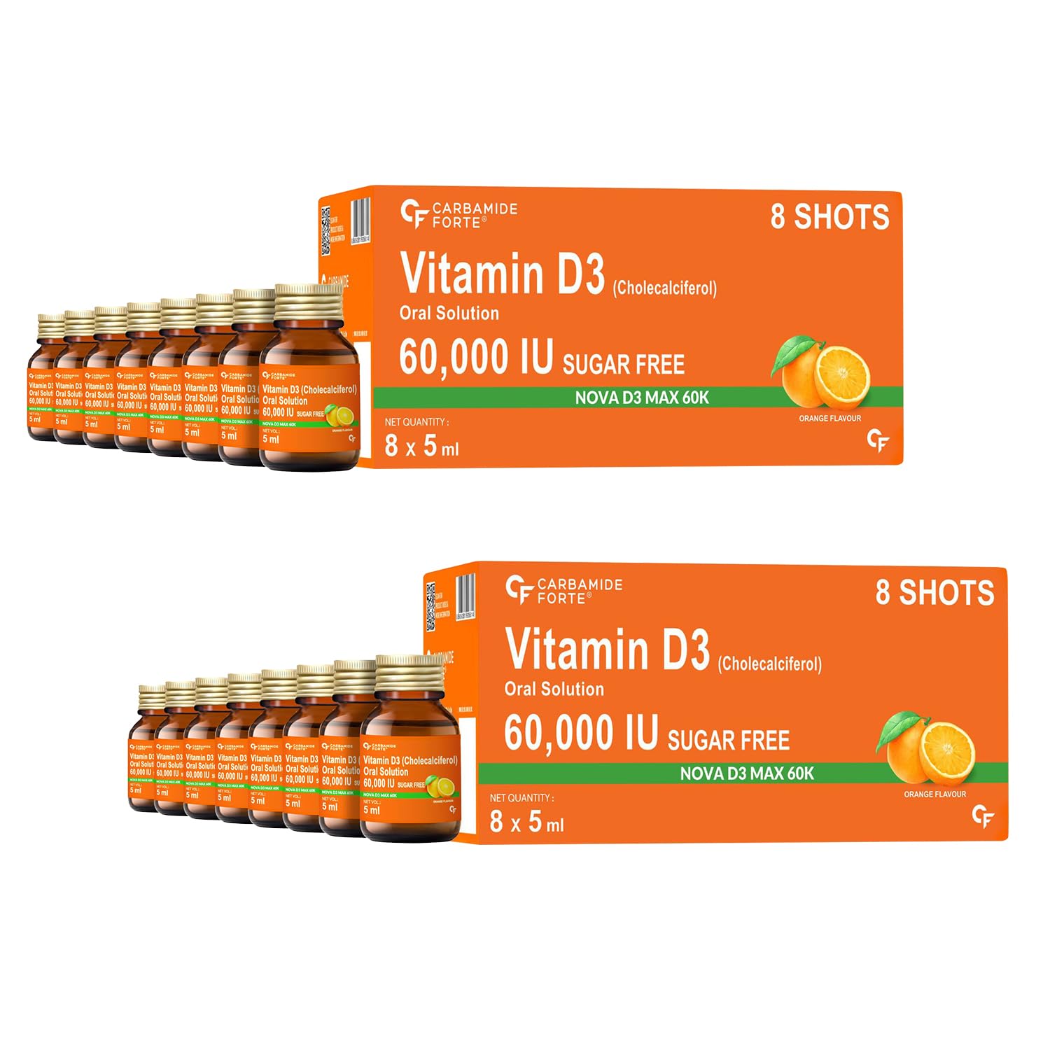 Carbamide Forte Vitamin D3 Shots 60000 IU | Cholecalciferol 60000 IU | Vitamin D Supplement | Vit D3 60000 IU | 8 X 5 ML (Pack of 2)