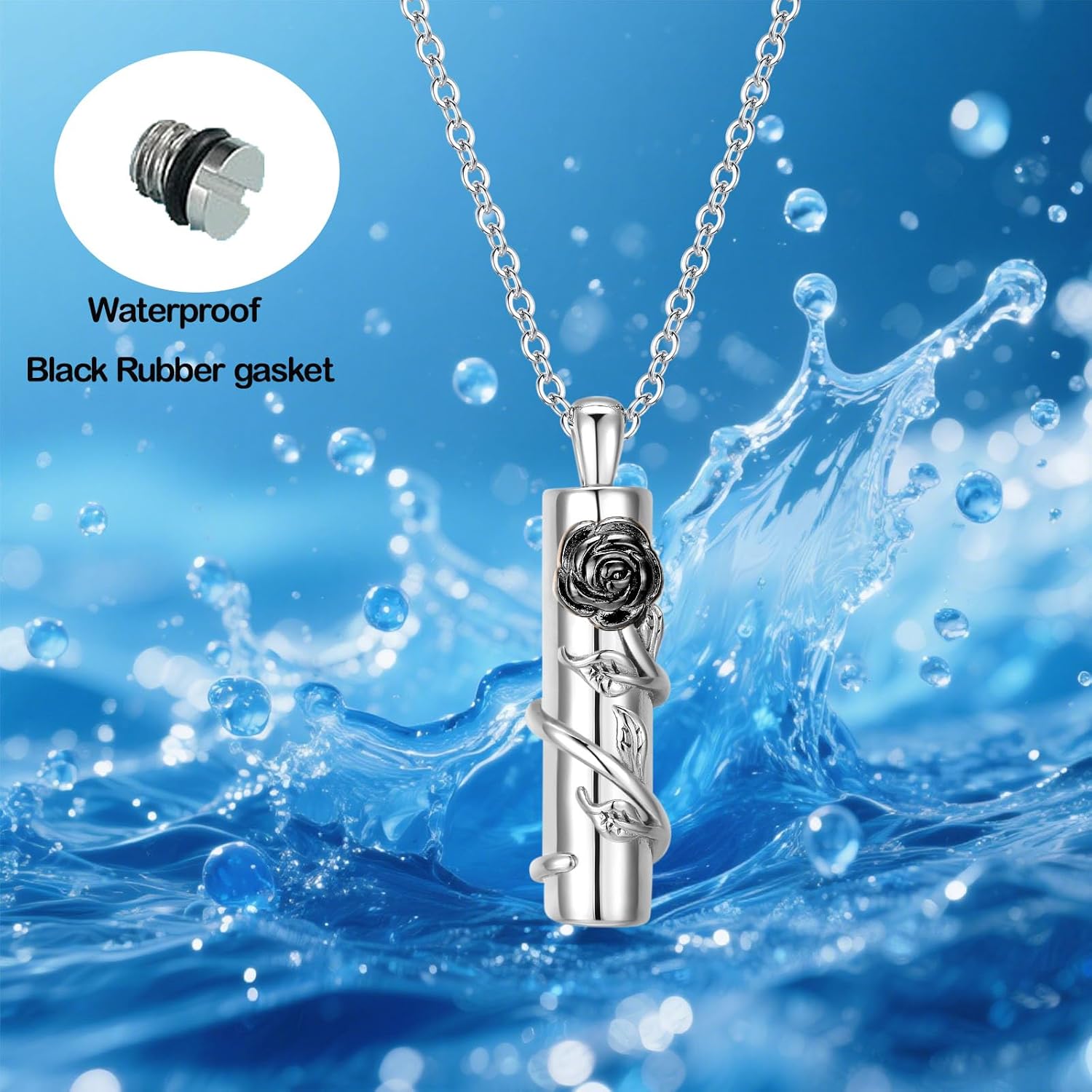 Rose Flower Urn Necklace for Ashes Stainless Steel Cylinder Ash Holder Pendant Cremation Jewelry for Ashes - Image 6