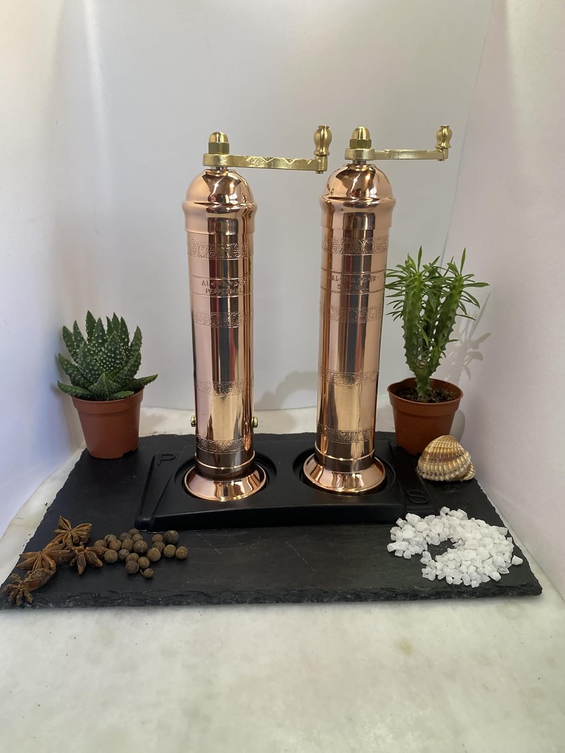 The European Authentic Greek 2-Piece Copper set: Copper Pepper Mill 9" / 9-inch & Salt Mill 9" / 9-inch Elegant- Absolutely Exquisite Luxury Kitchen Gift Shaker 404/409 in a Luxurious Box