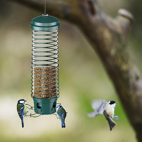 Miniatura 4 de Comedero para pájaros para exteriores, a prueba de ardillas, para colgar en exteriores, tubo de metal para colgar en exteriores, para pájaros