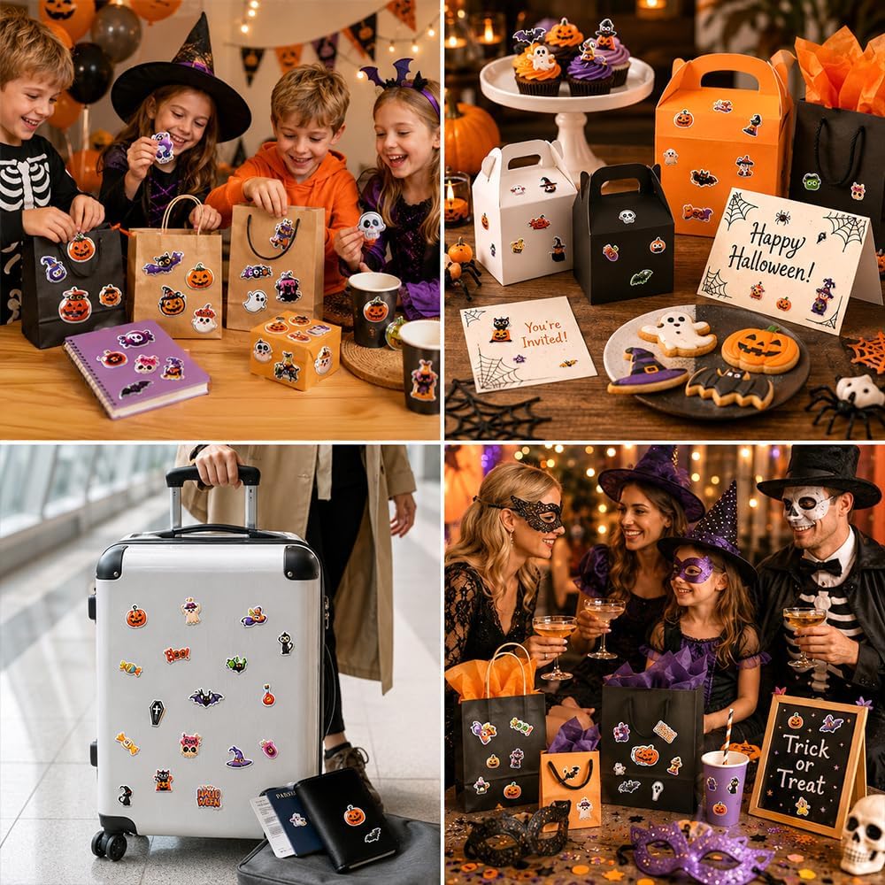 Halloween Puffy Stickers, 126 Pcs Cute 3D Halloween Stickers, Self Adhesive Bat Pumpkin Ghost Skull Puffy Sticker for Scrapbooking Envelope DIY Crafts Trick or Treat Halloweens Party Decorations