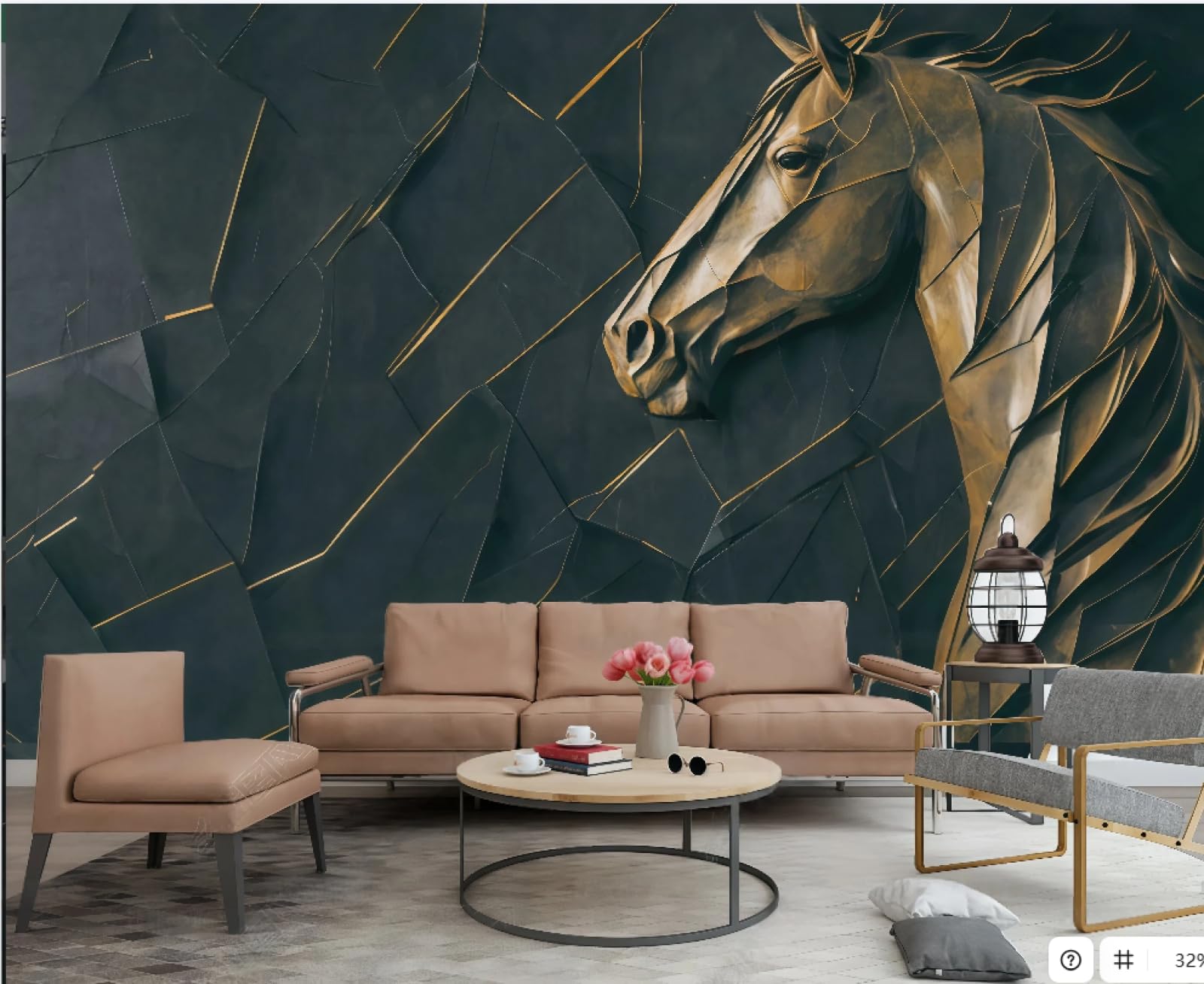 Tapeta Nowoczesna Sztuka Abstrakcyjna Trójwymiarowy Miedziany Koń Tłoczenie Kamienny Wzór TV Sofa Tło Ściana Tapeta Salon Restauracja Kawiarnia Mural, 3D, 430 x 300 cm