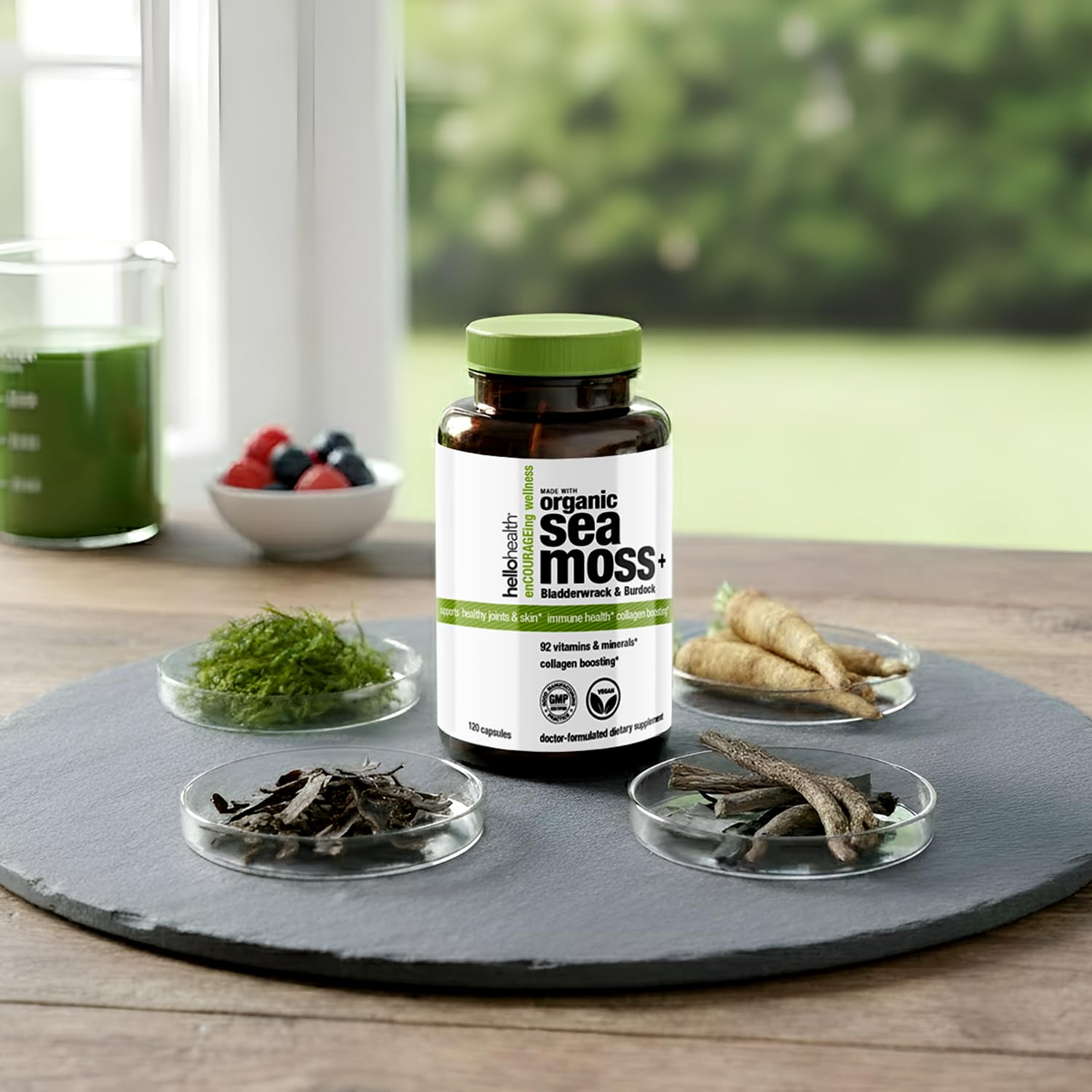 Organic Irish Sea Moss Capsules: Wildcrafted Sea Moss, Burdock Root & Bladderwrack Prebiotic Super Food for Immune Support, Thyroid Support, Natural Energy, -120 Caps