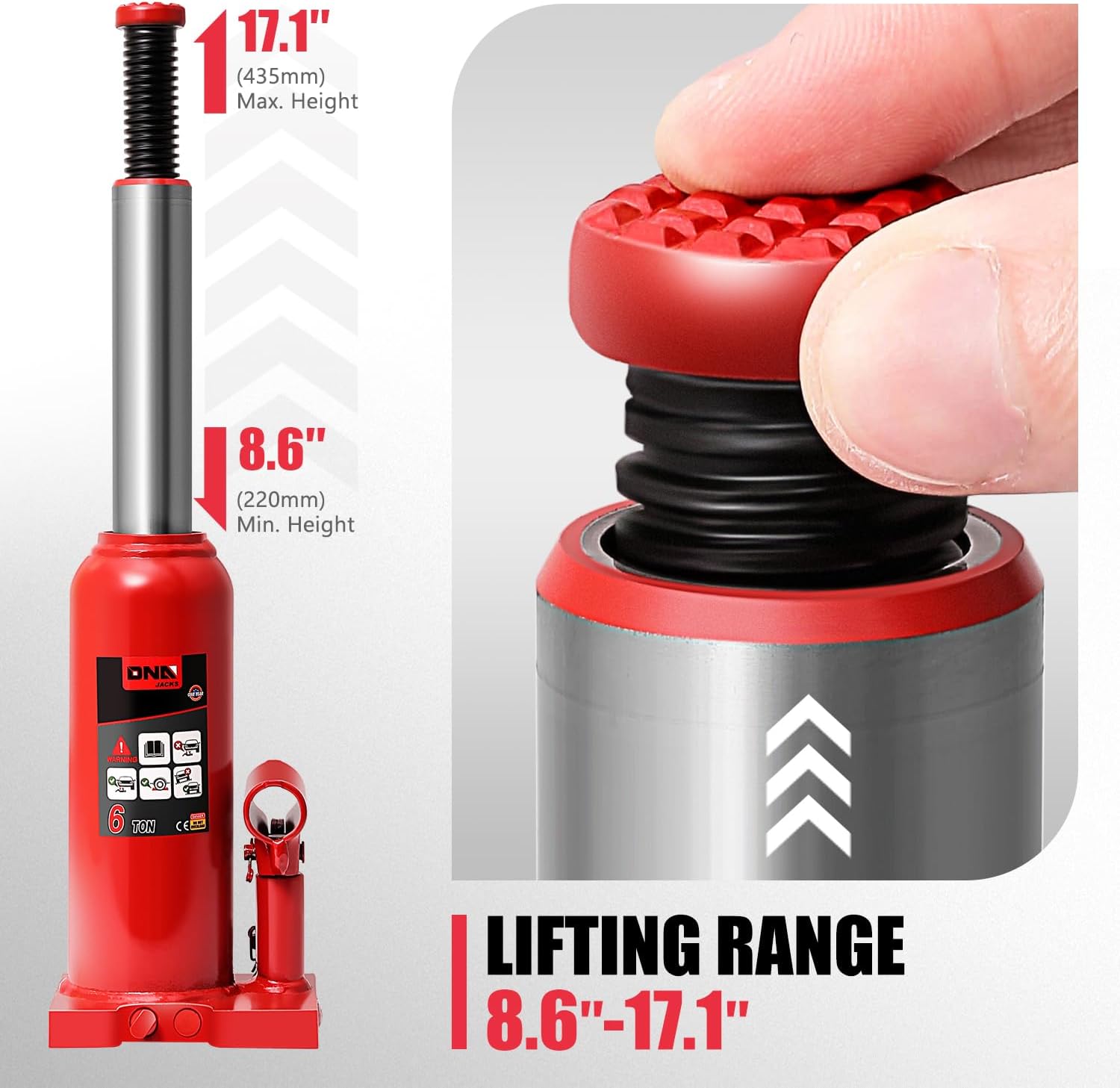 DNA Motoring 6 tons / 13228 lbs Lifting Automotive Welded Hydraulic Bottle Jack for Repair Vehicle, Pickup, Truck, w/Manual Handle, Red,TOOLS-00355
