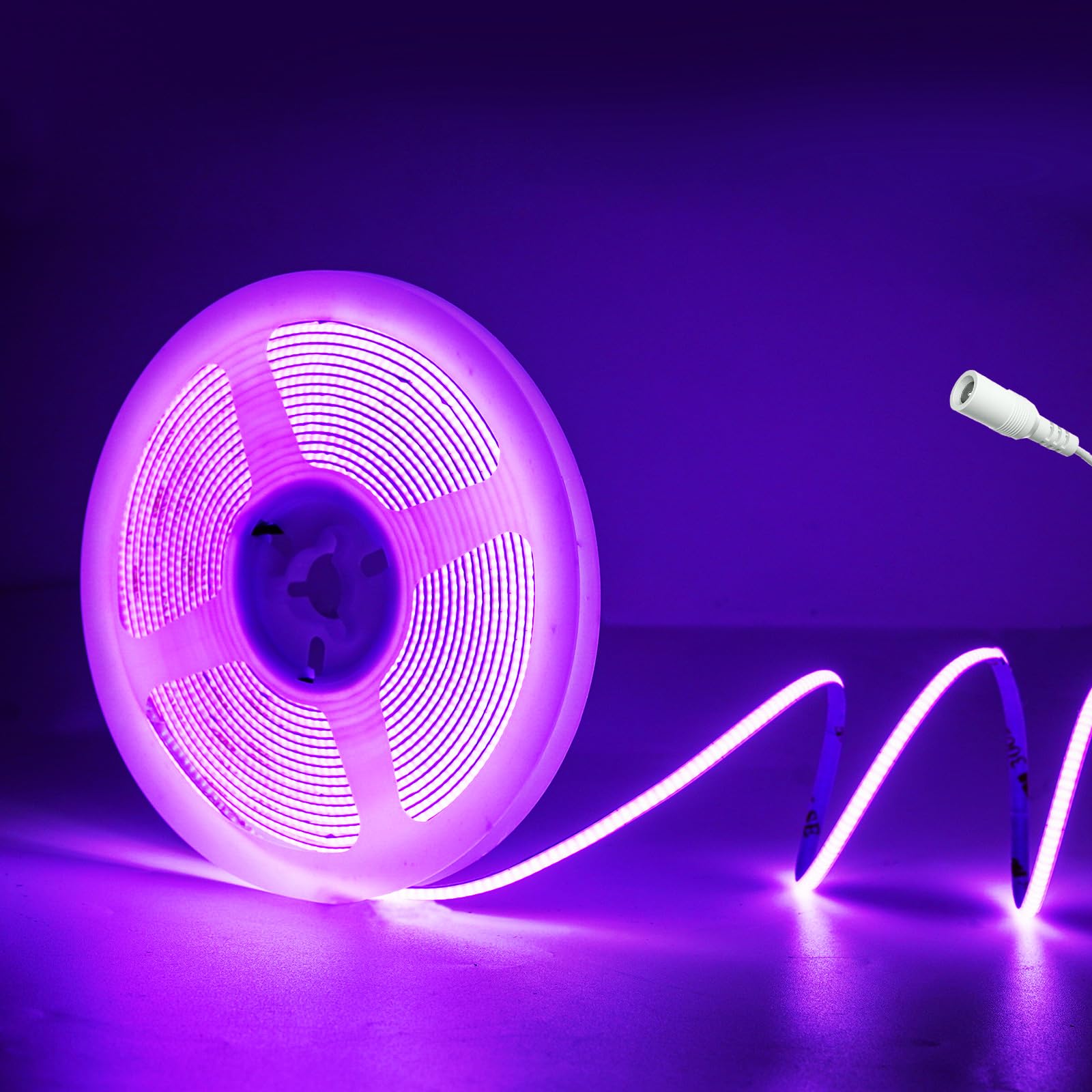 JBdusn 12V COB LED Strip 5m, Purple Flexible LED Strip Lights with 480LEDs/M,CRI 90+, 2.7mm Width,Uniform Dotless LED Tape Light for Room Cabinet Home DIY Projects (Not Power Supply)