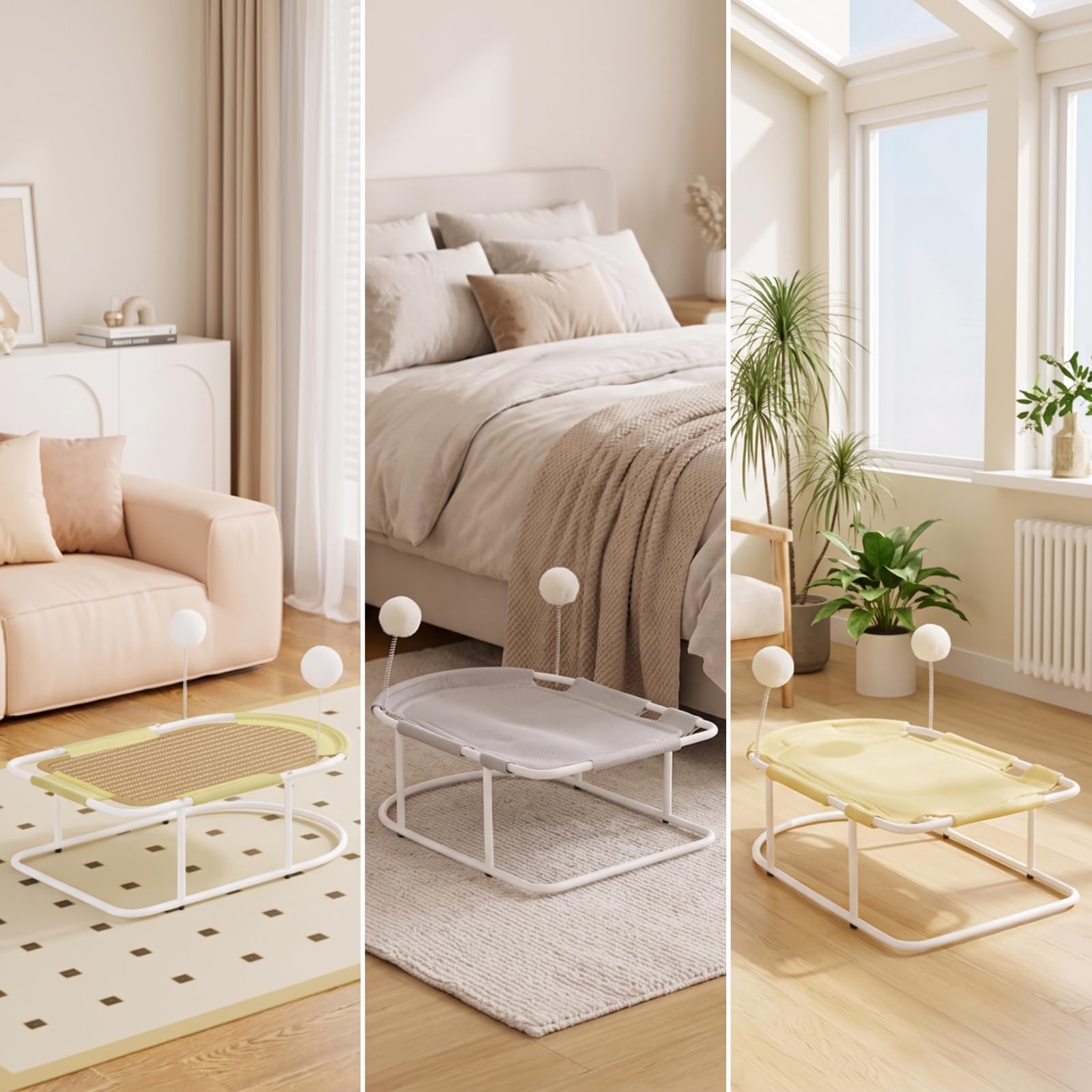 Qianly Cuccia Rialzata per Gatti Robusto, Letto Rialzato Per Animali, Struttura In Ferro, Modello Maggiorato Con Rivestimento In Sisal, Dimensioni 61 × 43 × 21 Cm, Beige Con Rivestimento In Sisal