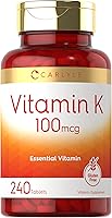 Vista 1 de Carlyle Vitamina K 100 mcg 240 tabletas Vegetariano, sin OMG, sin gluten Suplemento de vitamina K