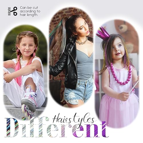 Miniatura 4 de Pinzas de oropel para el cabello, mechones de cabello con purpurina para fiestas de niños, día de cabello loco, extensiones de oropel de cabello