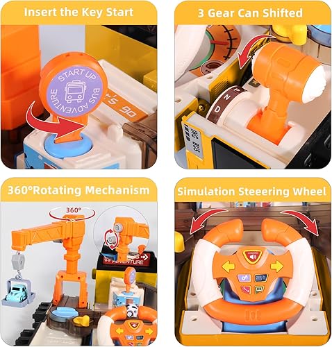Miniatura 3 de Dwi Dowellin Juguete de autobús con luz de sonido para niños, simulación de volante, juguetes de construcción para niños pequeños de 4 a 8 años,
