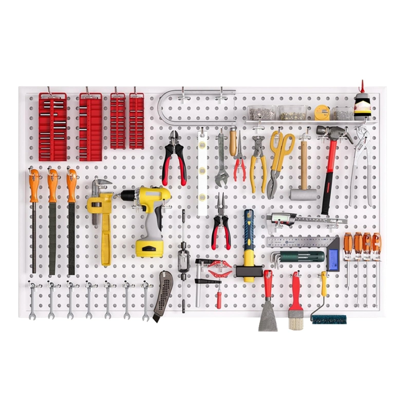 Organizador Herramientas Pared Panel Herramientas Pared Panel Perforado de Acero Inoxidable con 10 Ganchos de Metal para Garaje Taller y Regalo para Hombres(White,40 * 60cm/16 * 24in)