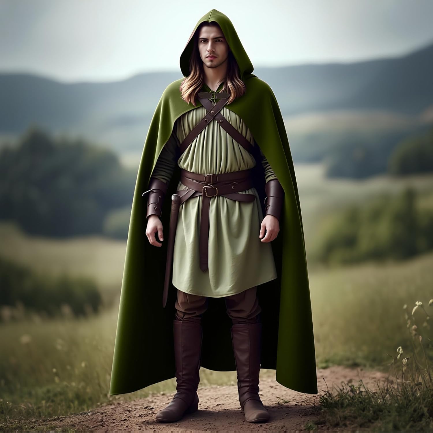 Men's Medieval Hooded Cape Velvet Cloak Renaissance Victorian Vintage Capelet Halloween Sorcerer Cosplay Costume - Image 5