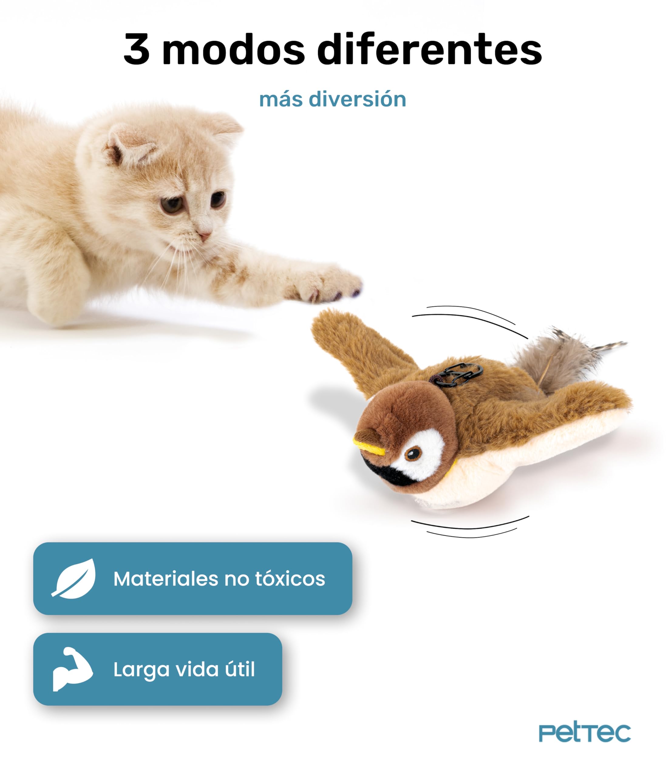 PetTec® Juguete Interactivo Eléctrico para Gatos - Pájaro Móvil con Hierba Gatera - Autoentretenimiento Automático