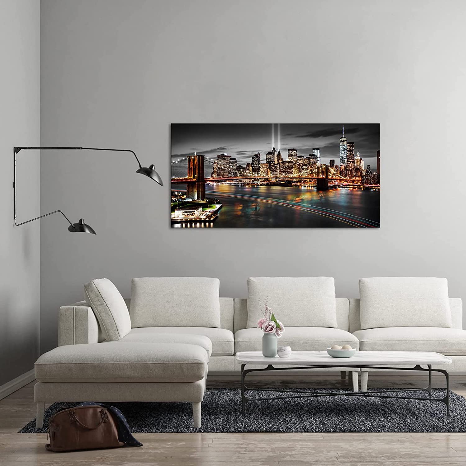 New York City Canvas Wall Art Black and White Brooklyn Bridge Print NYC ...