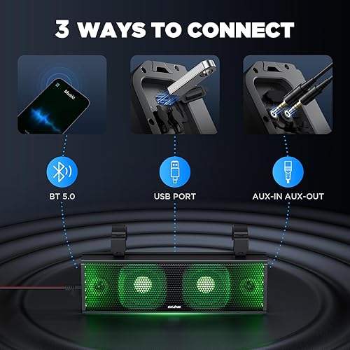 Vista 6 de Ehaho Barra de sonido UTV de 17 pulgadas, barra de sonido ATV Bluetooth con iluminación RGB, barra de sonido impermeable IP66 para carrito de golf