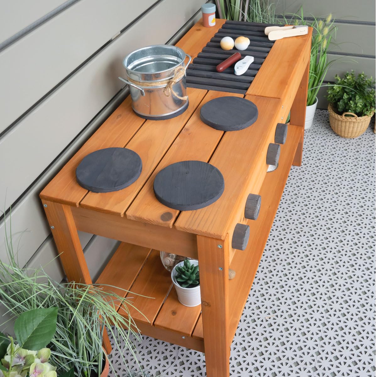 Meppi Matsch Kitchen Grill Antracite Teak in legno – Cucina all'aperto per bambini