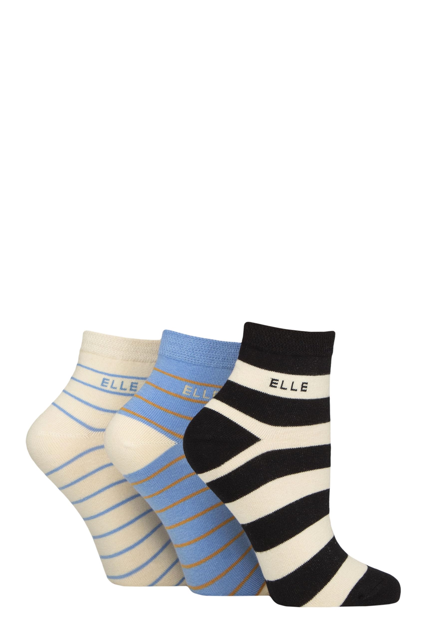 ELLE Ladies Cotton Anklet Socks - Soft, Short, Plain, Striped & Patterned with Hand Linked Toes Multipack of 3 Size 4-8 (UK, Numeric, 4, 8, Regular, Regular, Leopard Noir Striped)