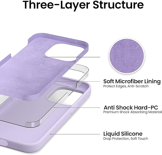 URUCHI iPhone 14 Pro Max ile Uyumlu Kılıf, İçi Kadife Kaplamalı İnce Sıvı Silikon Tam Koruma Yumuşak Jel Silikon Kapak, Lila