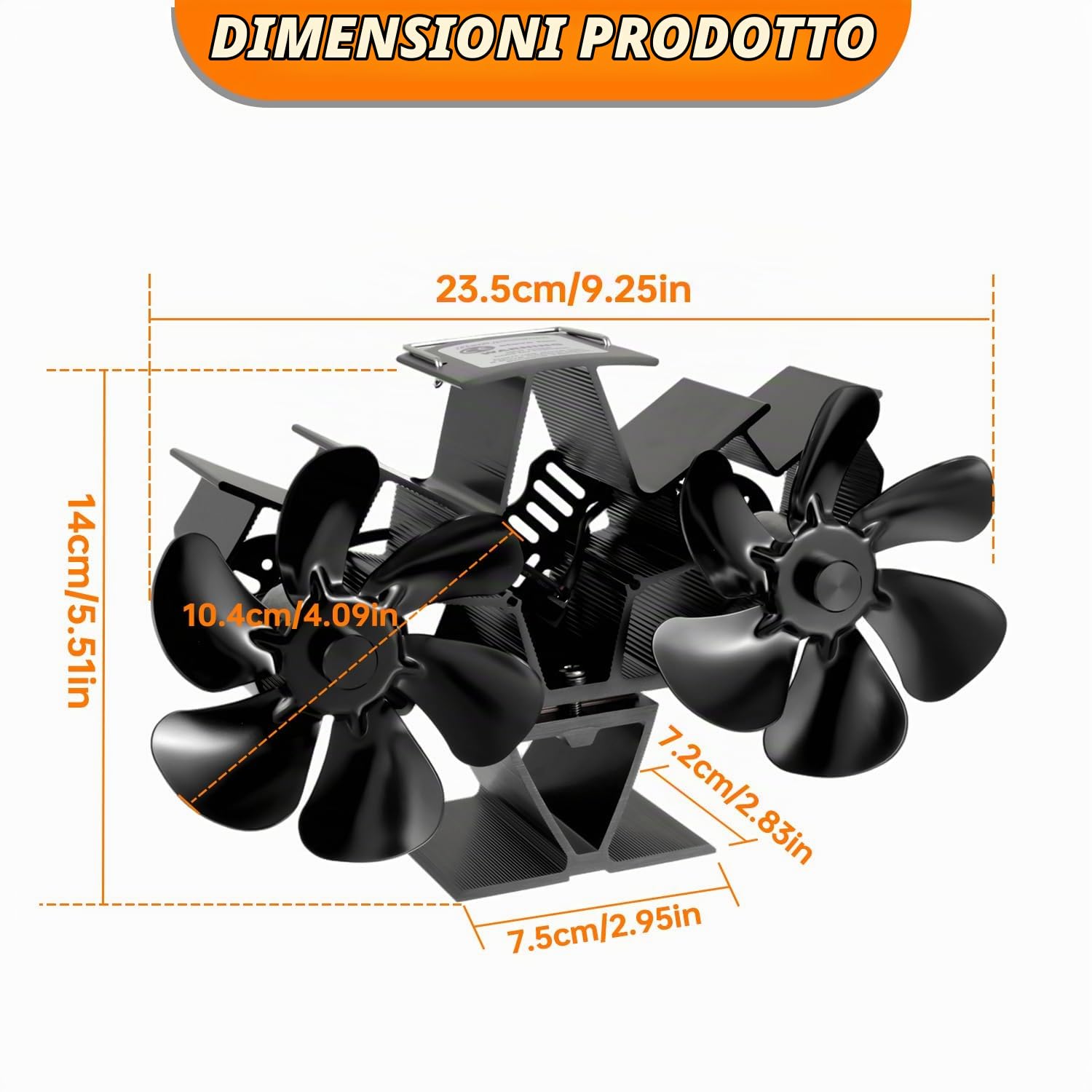 Ventilatore per Stufa a Legna, Ventola da Caminod con 12 Pale, Doppia Testa Ventilatore stufa Silenzioso, Alimentato Calore, Efficiente ventilatore per stufa per Camino/Pellet/Gas
